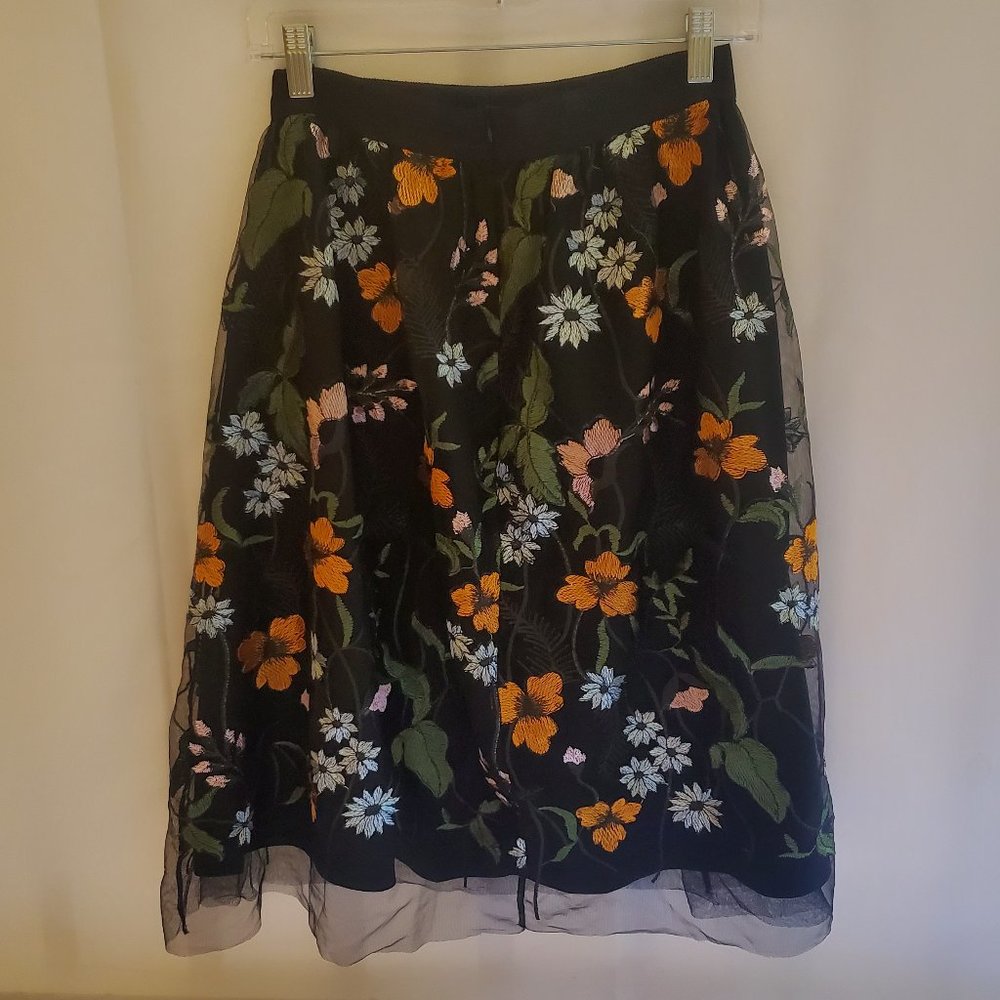 Forever 21 Floral Embroidered Tulle Skirt Black Base Size S